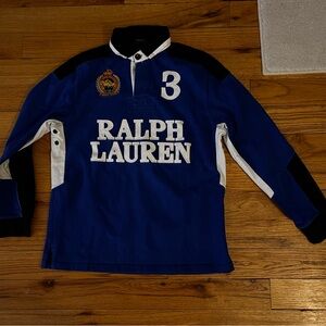 Polo by Ralph Lauren Blue and Black Long Sleeve Snow Challenge Rugby Shirt